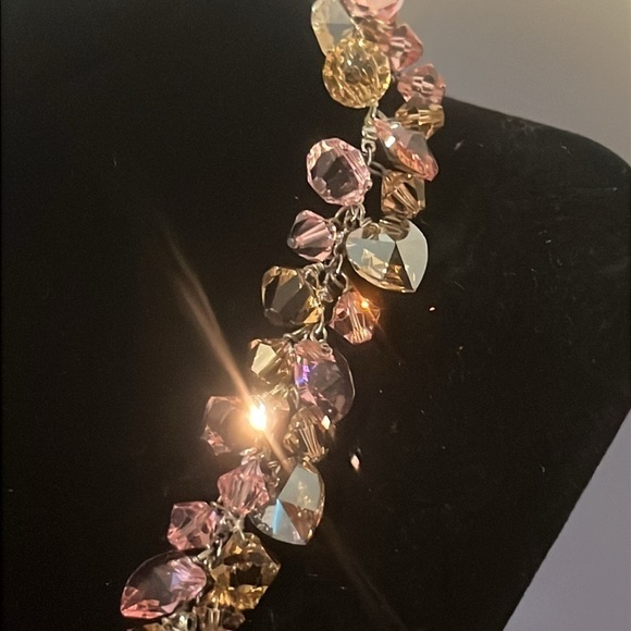 Swarovski Crystal Pink &‎ Yellow 925 Silver Heart Cluster Choker Necklace - Picture 4 of 6